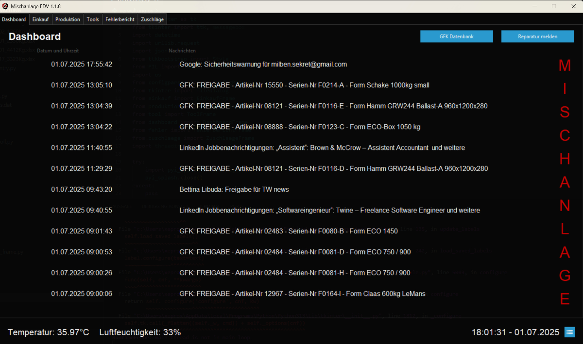 Screenshot Verwaltung Mischanlage